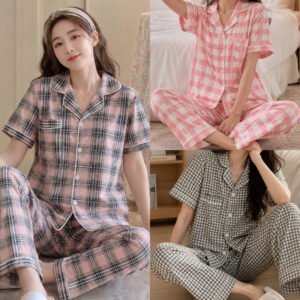 EMILY PIYAMA Baju Tidur Set Piyama Kotak Series Bahan Poly Bamboo Lengan Pendek/Panjang Celana Pendek/Panjang Adem & Lembut